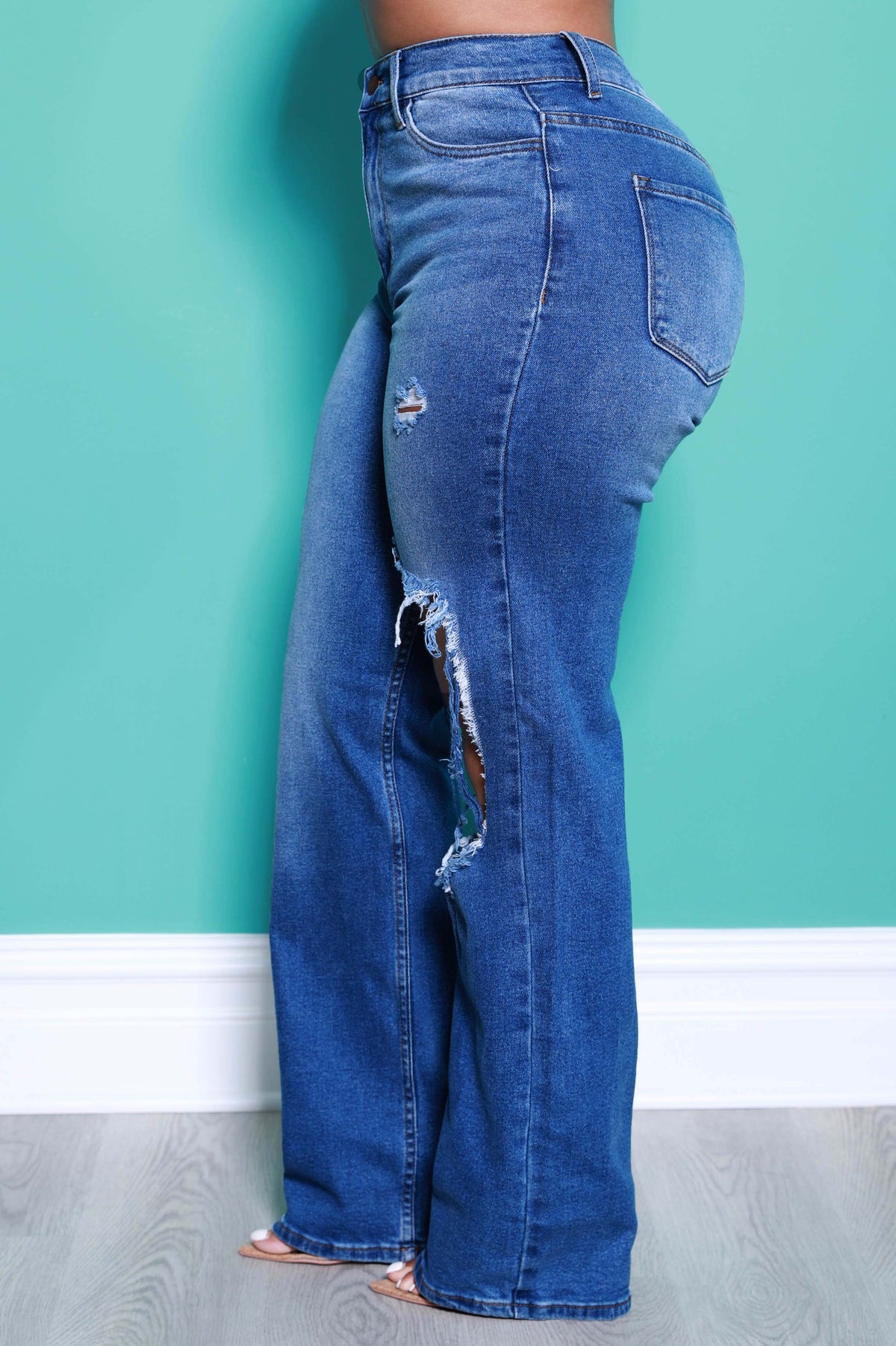 No Dress Code High Waist Distressed Mom Jeans - Dark Wash - Swank A Posh