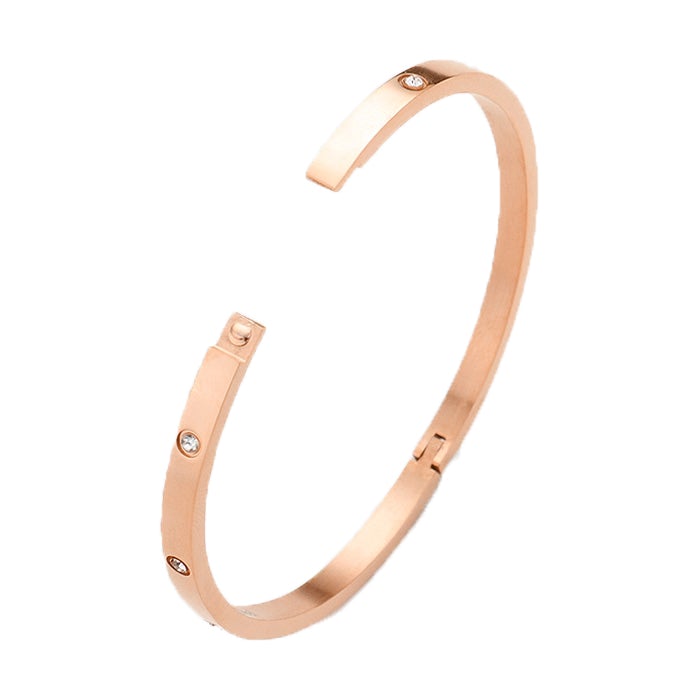 Hidden Treasure Rhinestone Bangle Bracelet - Rose Gold - Swank A Posh