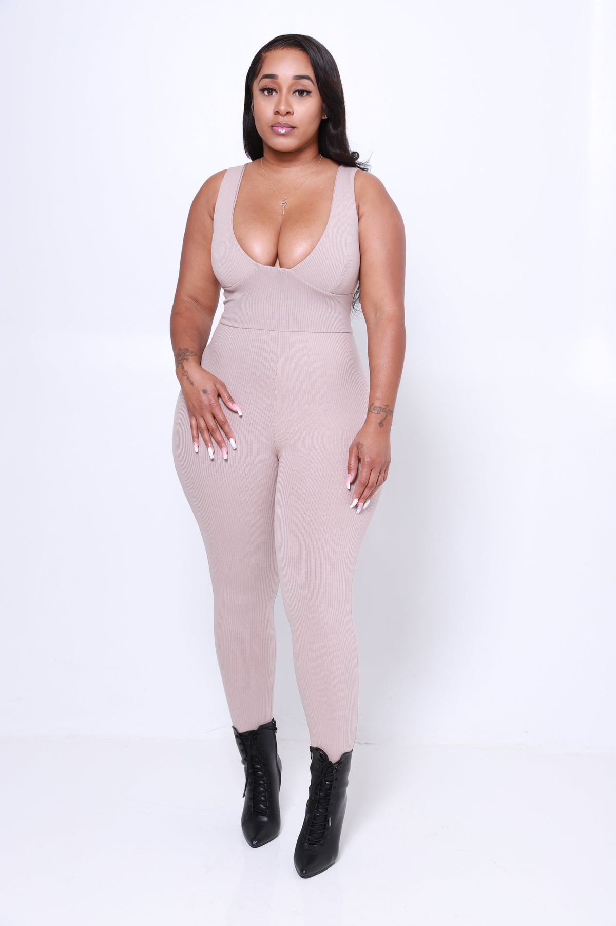 Point of View Ribbed Jumpsuit - Taupe - Swank A Posh