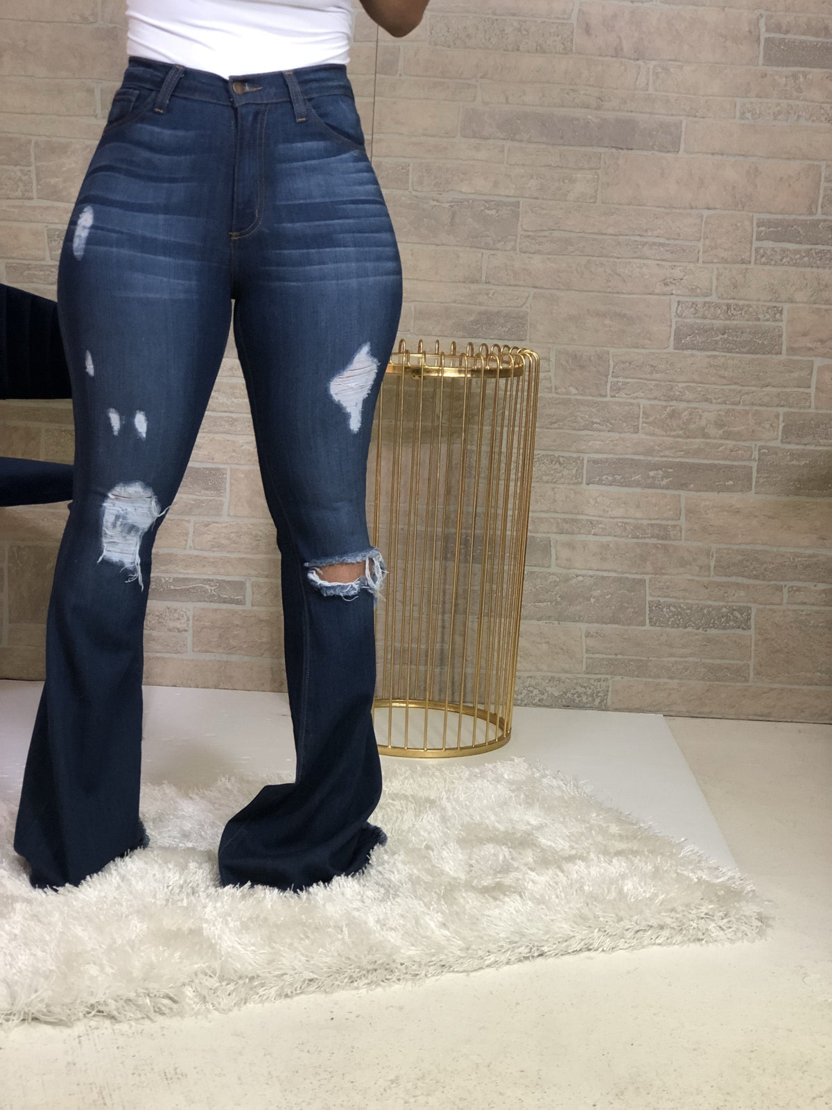 Bout Time Distressed Bell Bottom Jeans - Dark Wash - Swank A Posh