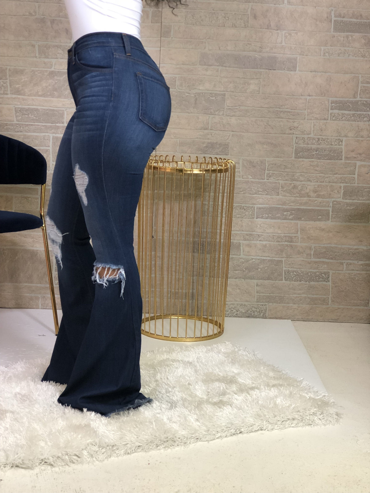 Bout Time Distressed Bell Bottom Jeans - Dark Wash - Swank A Posh