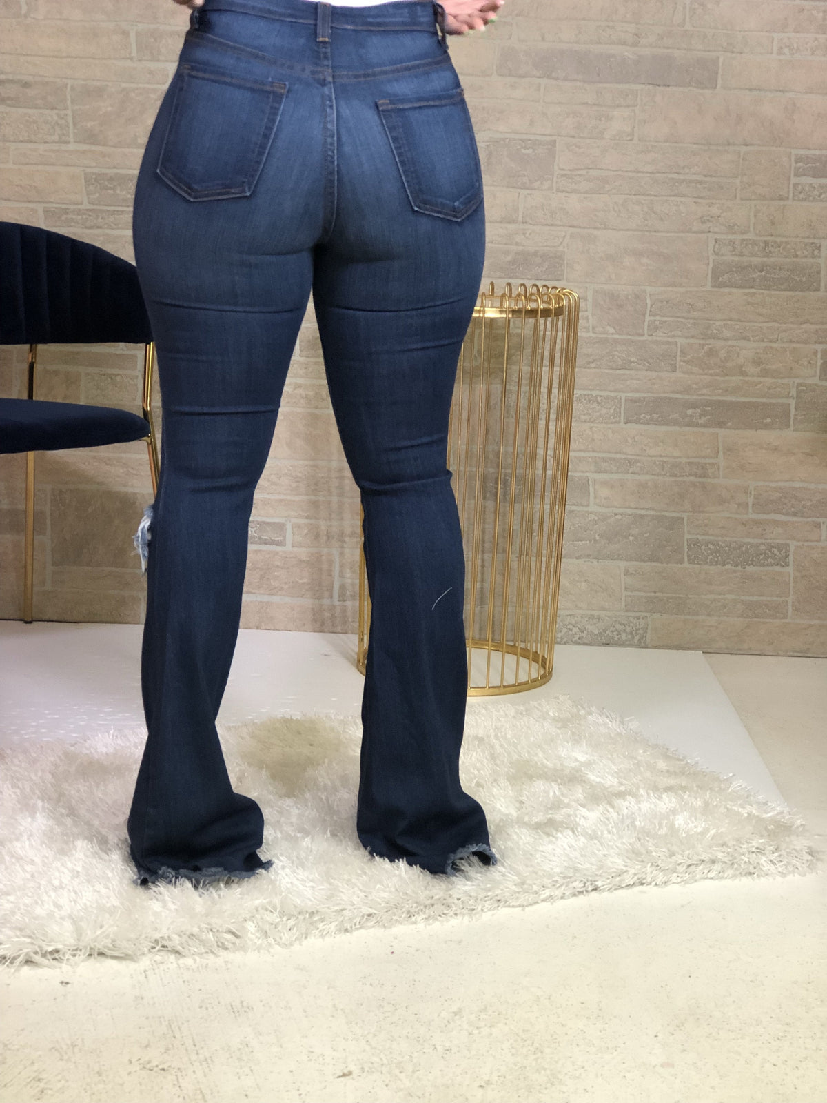 Bout Time Distressed Bell Bottom Jeans - Dark Wash - Swank A Posh