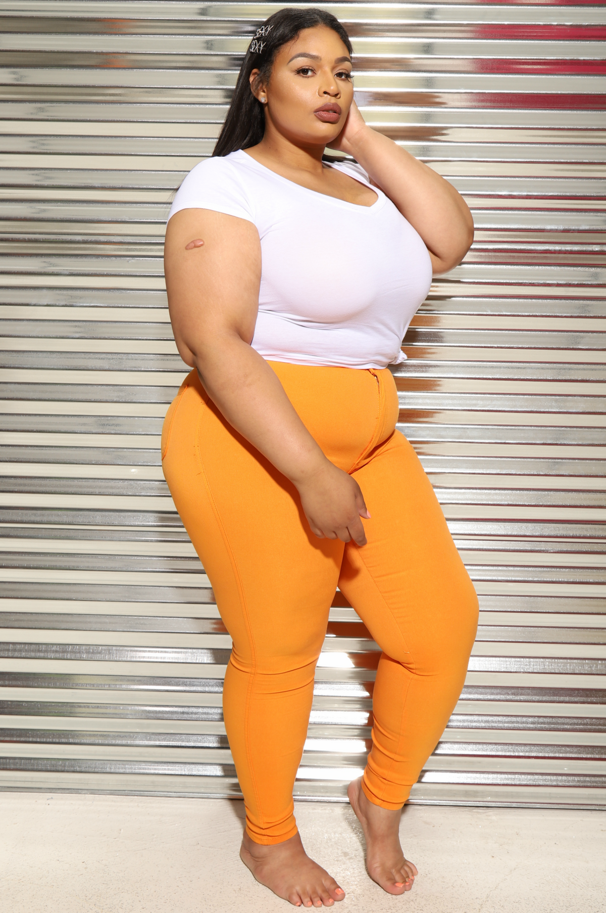 SuperGa High Waist Stretchy Jeans - Orange - Swank A Posh