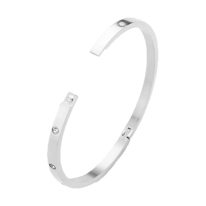Hidden Treasure Rhinestone Bangle Bracelet - Silver - Swank A Posh